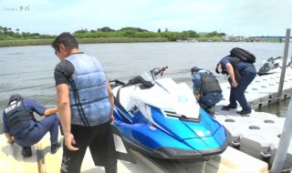 20220718千葉県いすみ市で水上バイク利用者を警察や消防が初の合同指導・取り締まり (1)