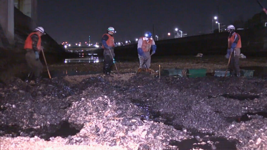 川底に大量のカキ殻 手作業による深夜の撤去作業 千葉・浦安市